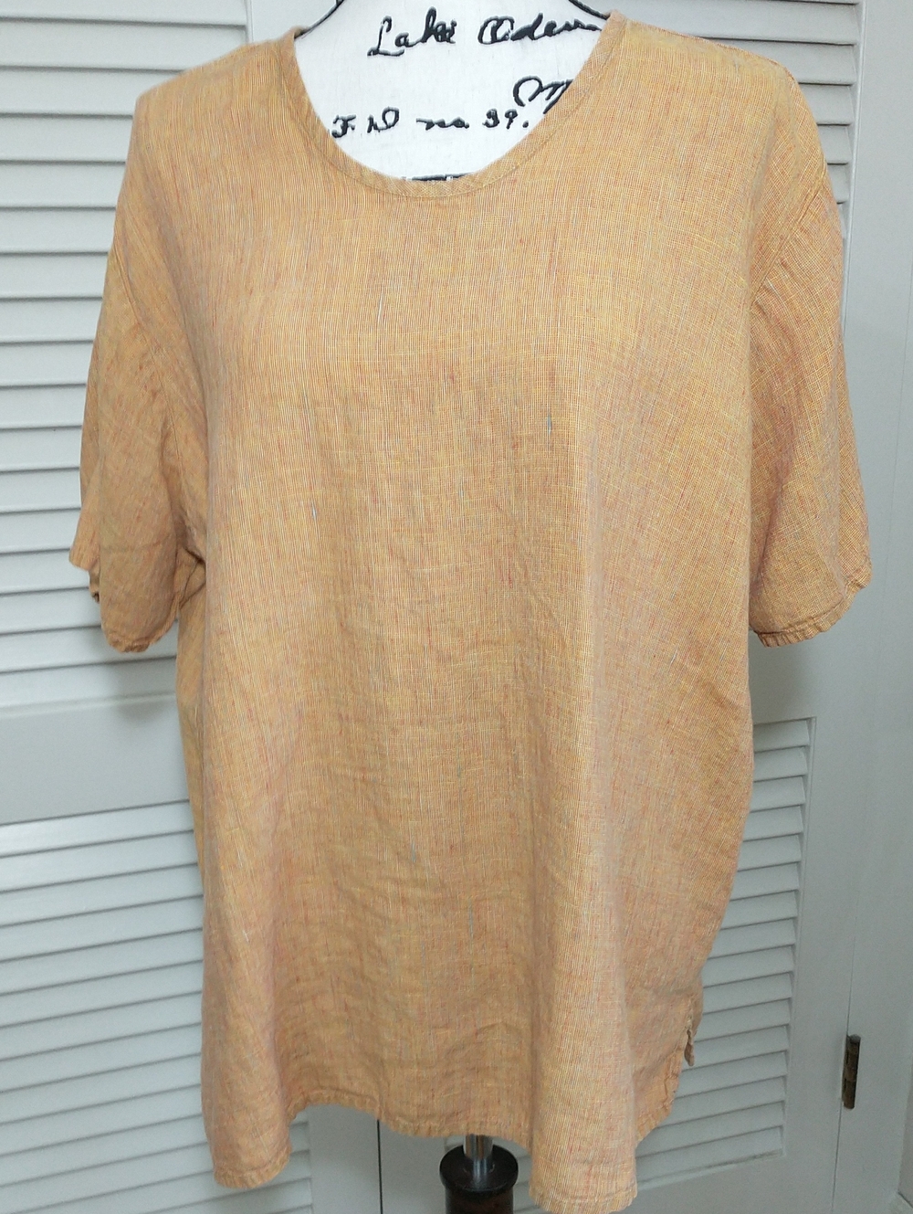 Vintage FLAX 100% Linen T Shirt, Pumpkin Orange, Size L, Cottagecore, Gramcore